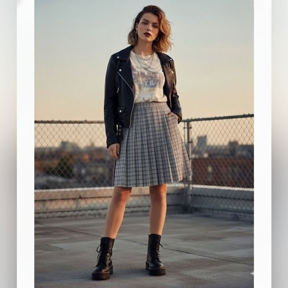 7th AVENUE Design plaid pleated skirt